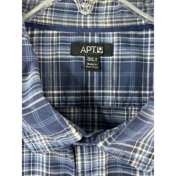 APT 9 Men's Sz 3XLT Tall Button Shirt Short Sleeve Plaid Blue 100% Cotton - Picture 4 of 6